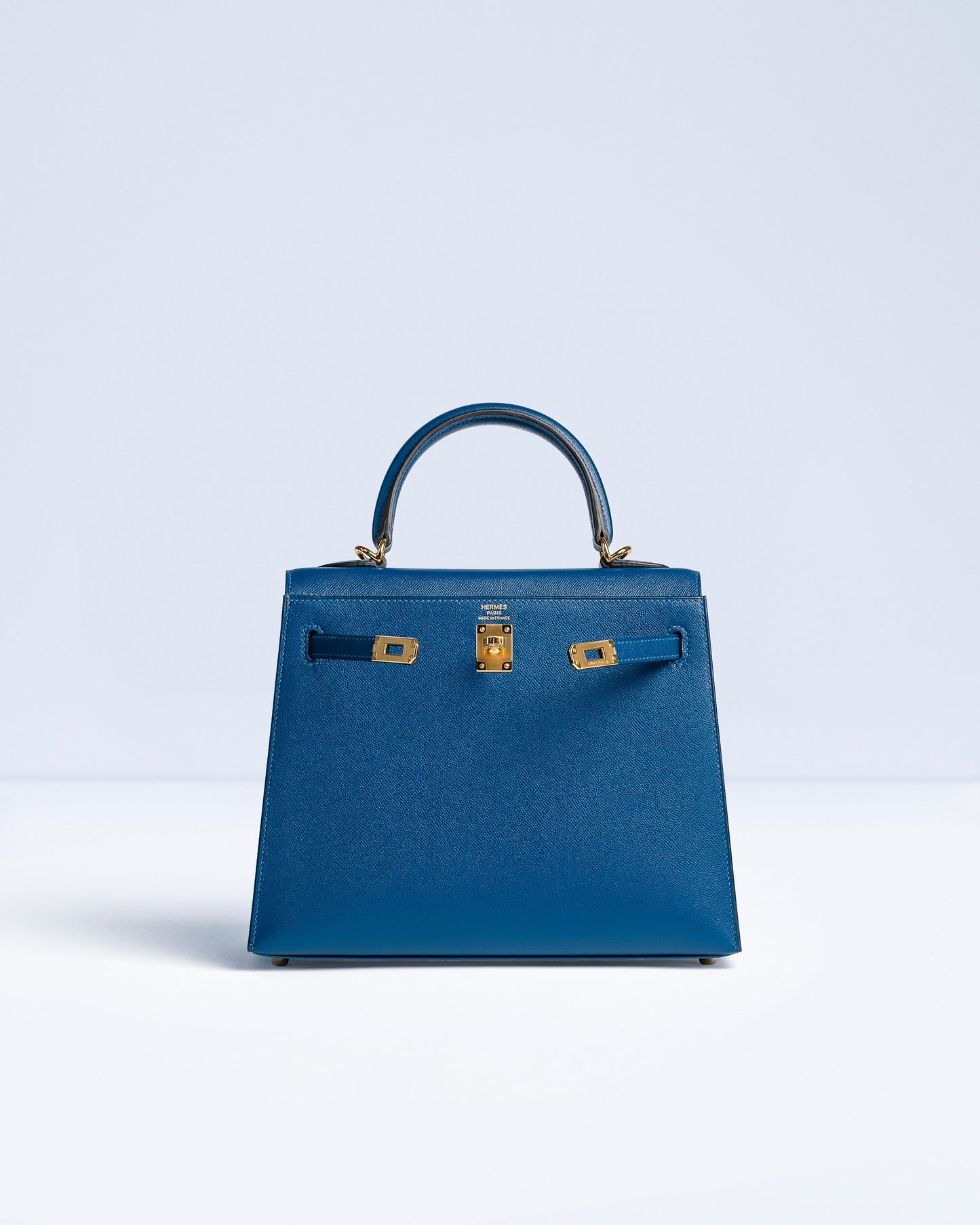 Kelly 25 Sellier Deep Bleu Veau Madame with Gold Hardware