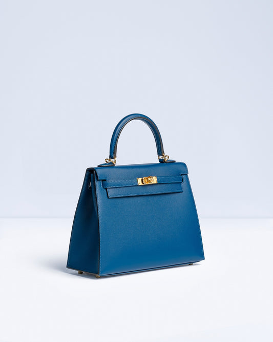 Kelly 25 Sellier Deep Bleu Veau Madame with Gold Hardware