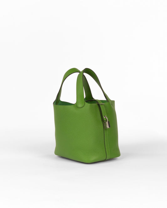 Picotin 18 Vert Yucca in Taurillon Clemence with Palladium Hardware