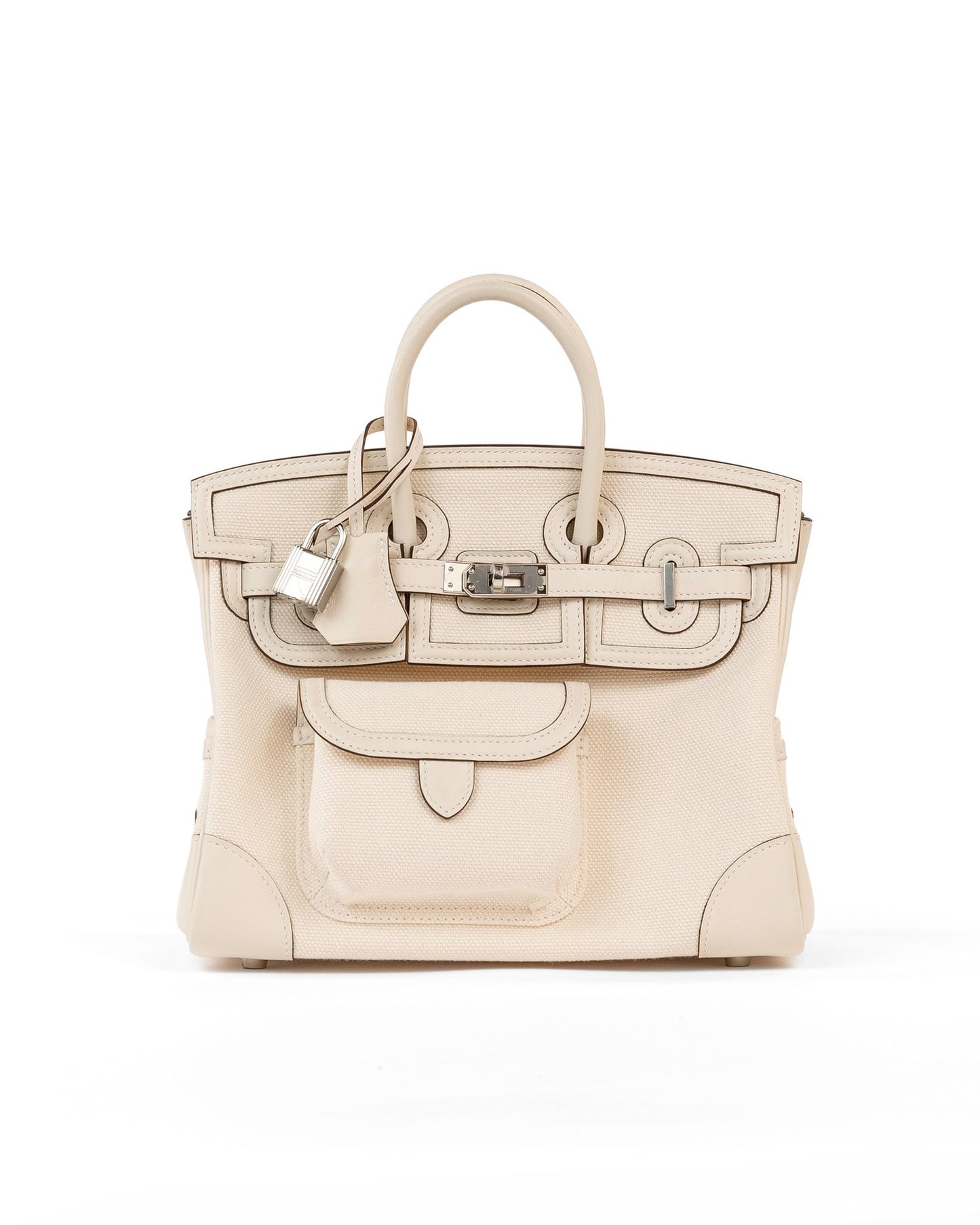 Birkin 25 Cargo Nata Canvas and Swift Leather with Palladium Hardware