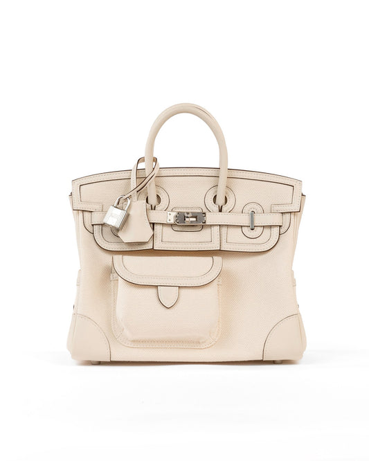 Birkin 25 Cargo Nata Canvas and Swift Leather with Palladium Hardware