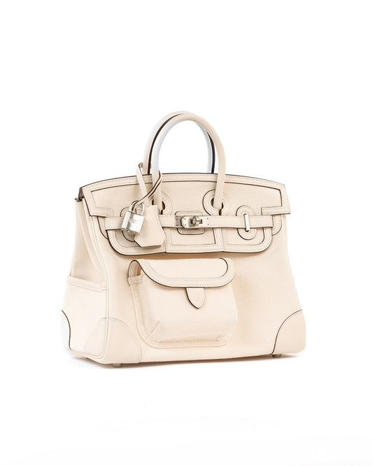 Birkin 25 Cargo Nata Canvas and Swift Leather with Palladium Hardware