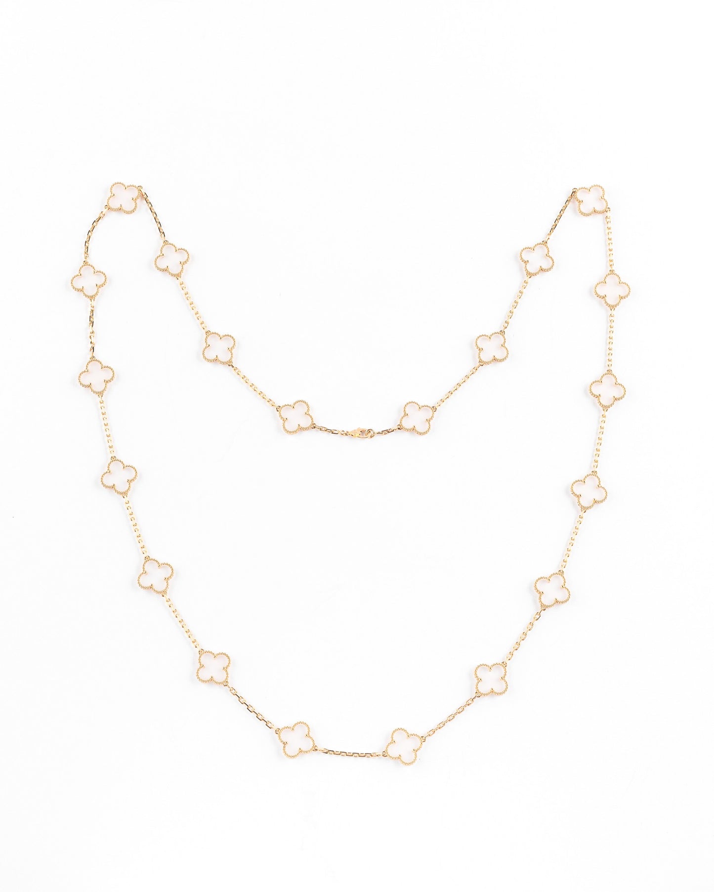 Van Cleef & Arpels Vintage Alhambra Rare Rock Crystal 20 Motif Necklace Yellow Gold