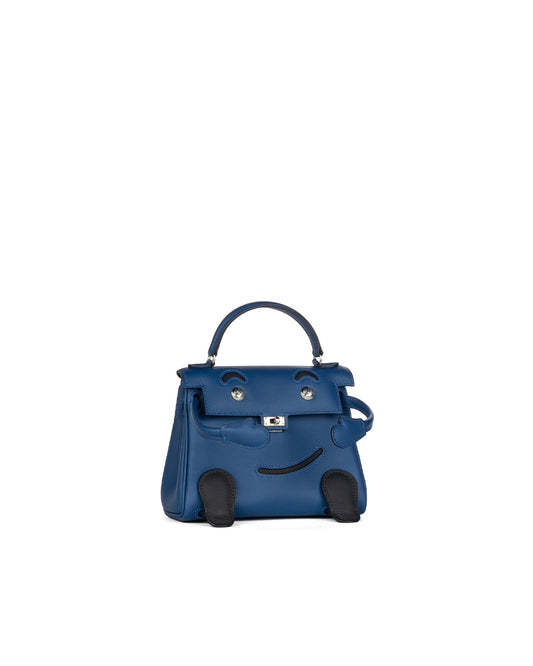 Hermès Kelly Doll Quelle Idole in Blue tie and Caban Swift Leather with Palladium Hardware