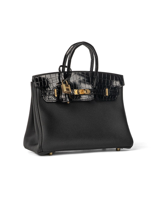 Birkin 25 Touch in Black Togo and Shiny Alligator with Gold Hardware