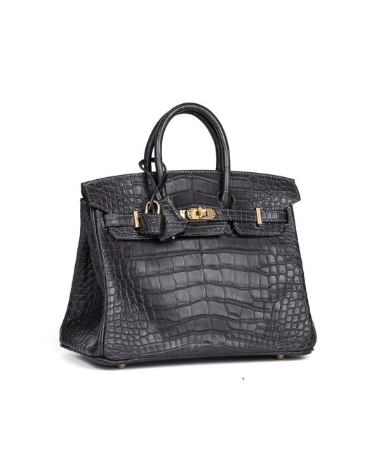 Birkin 25 Graphite in Matte Alligator Leather with Gold Hardware