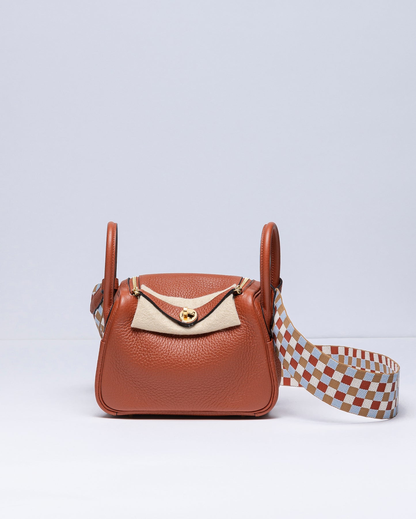 Mini Lindy Cuivre Taurillon Clemence Maxi Quadrille with Gold Hardware