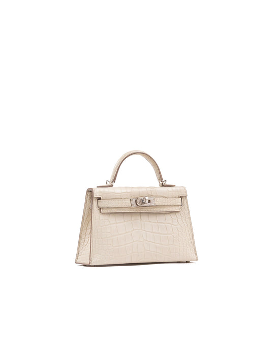Kelly 20 in Beton Sellier Matte Alligator Mississippiensis with Palladium Hardware