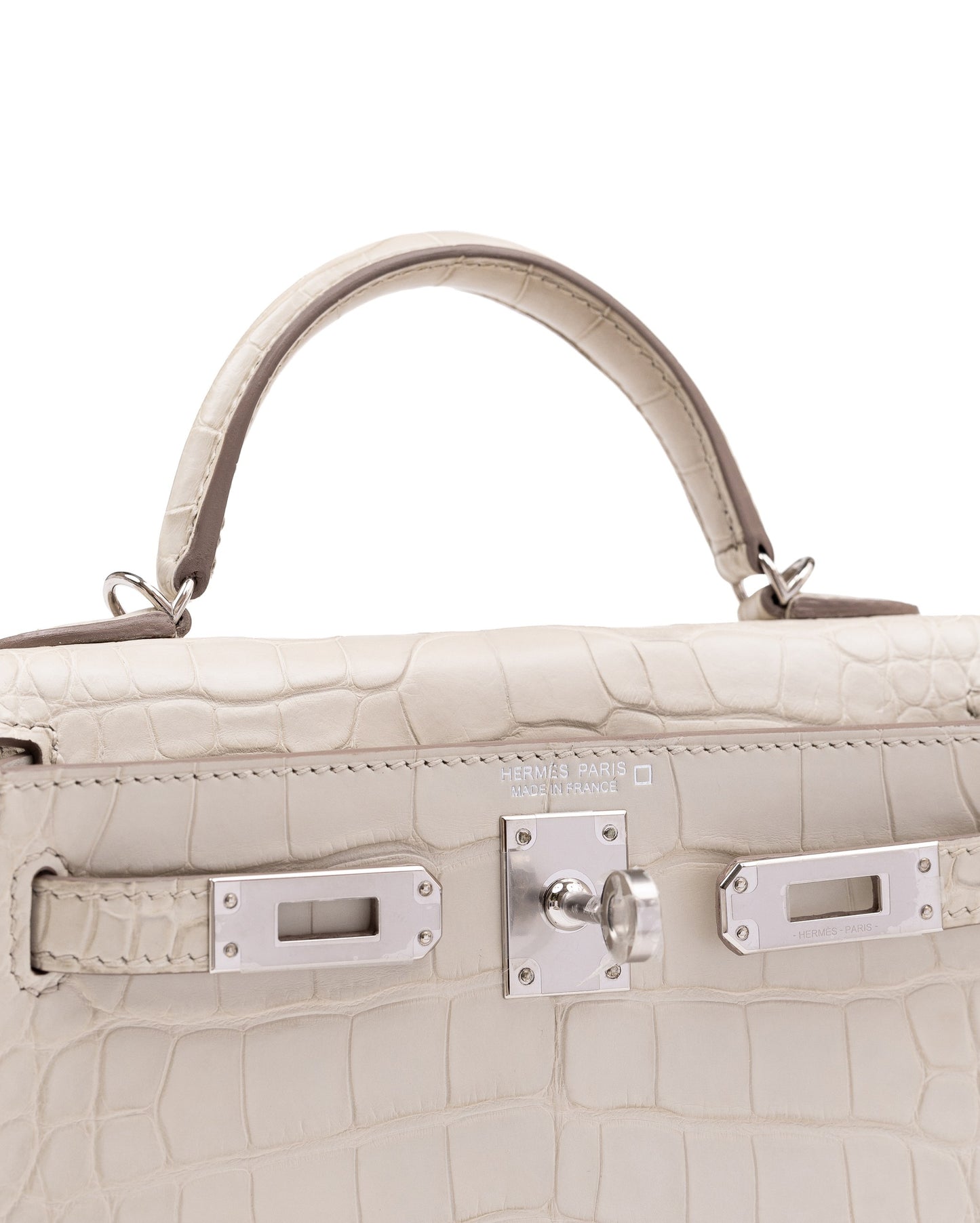 Kelly 20 in Beton Sellier Matte Alligator Mississippiensis with Palladium Hardware