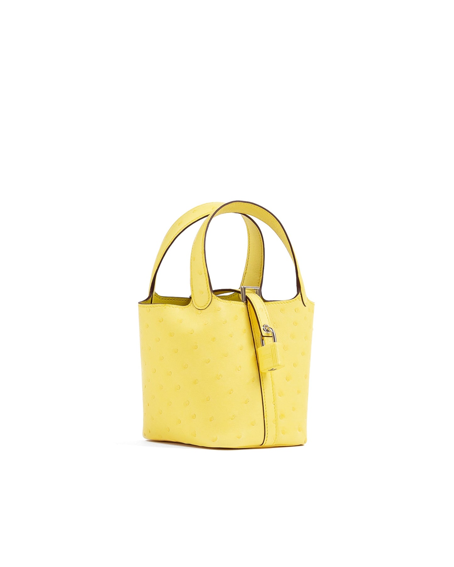 Micro Picotin 14 Jaune Citron in Ostrich Leather with Palladium Hardware