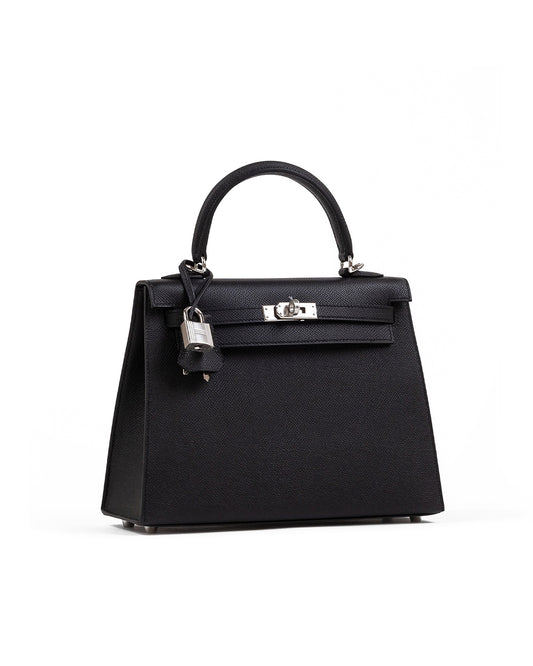 Kelly 25 Black in Epsom Leather with Palladium Hardware