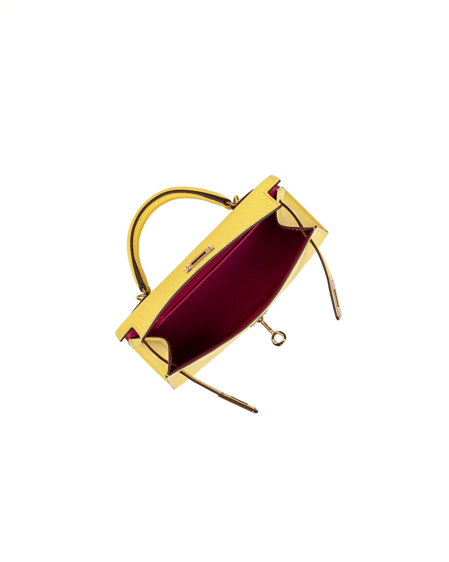 HSS Kelly 20 Jaune de Naples/Rose Pourpre inside in Epsom Leather with Permabrass Hardware