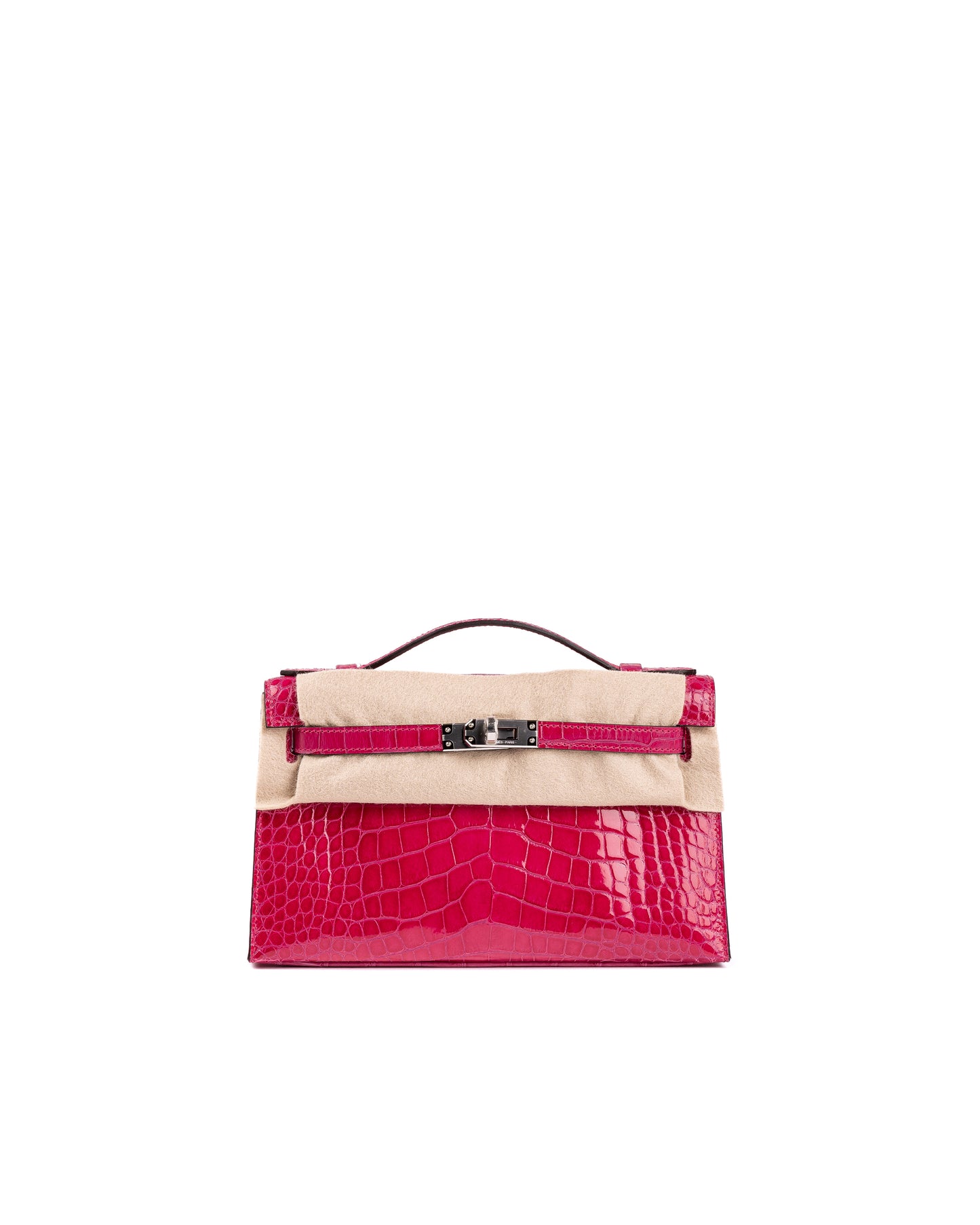 Hermès Kelly Pochette Rose Mexico Shiny Alligator with Palladium Hardware
