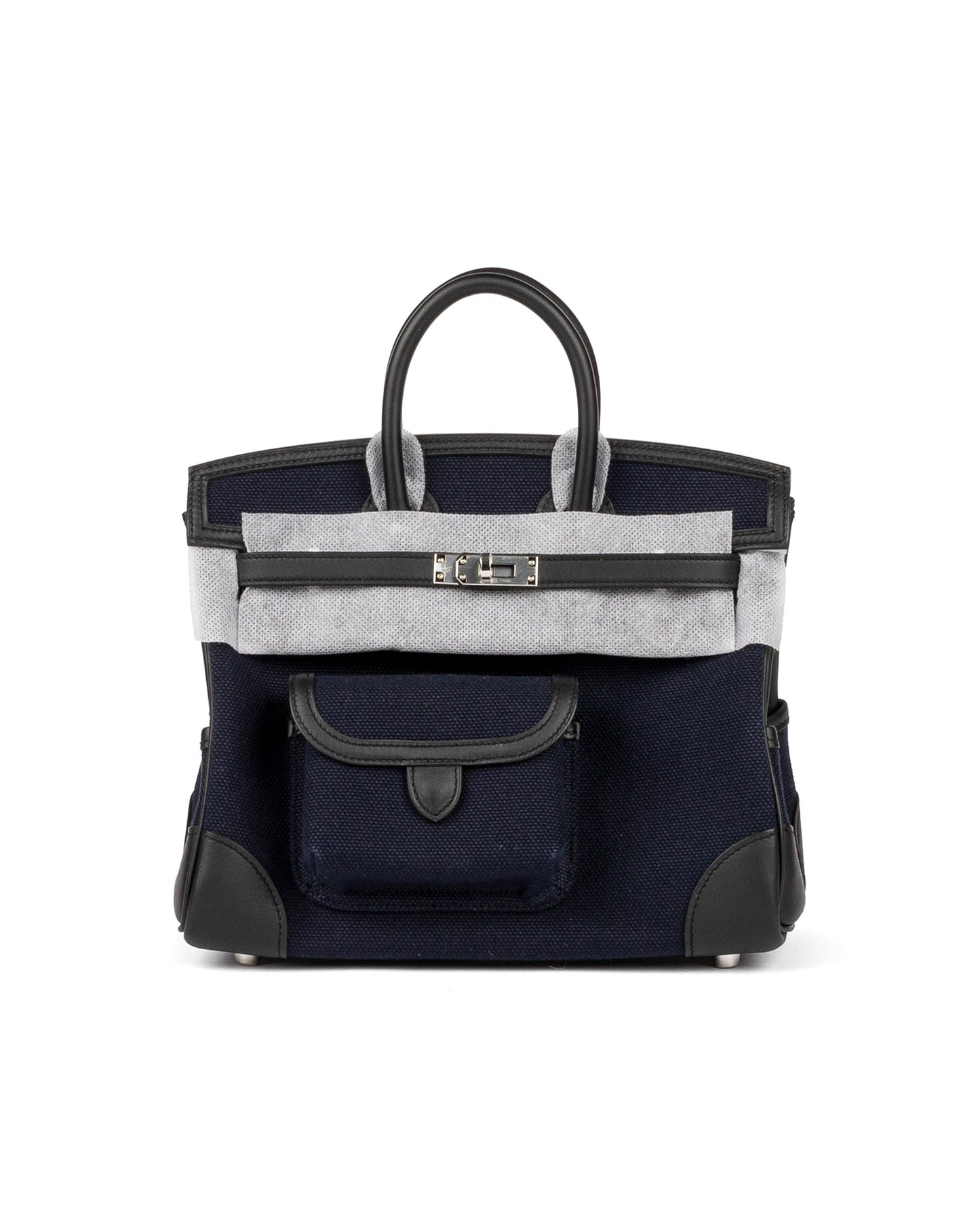 Birkin 25 Cargo Blue Marine/Black in Toil & Swift Leather with Palladium Hardware