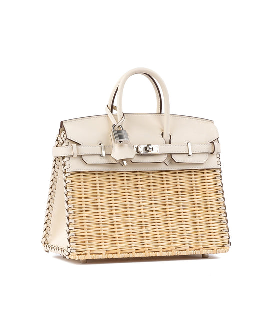 Birkin 25 Picnic Nata in Swift Leather & Osier Wicker with Palladium Hardware