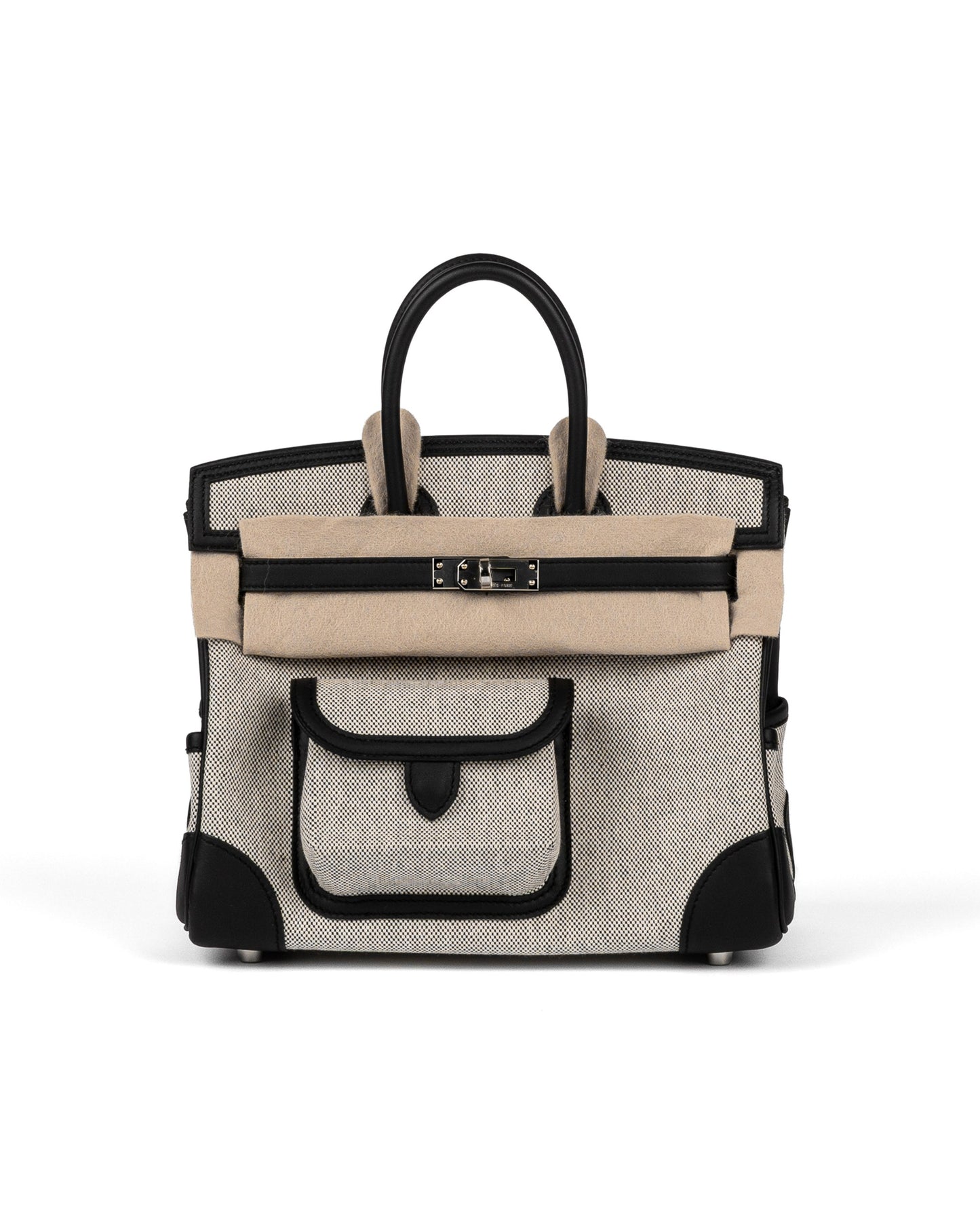Birkin 25 Cargo Ecru/Black in Toile & Swift Leather with Palladium Hardware