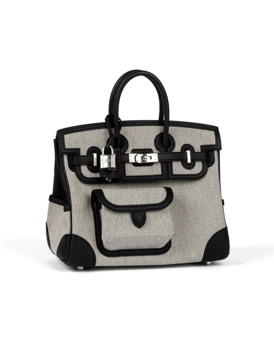 Birkin 25 Cargo Ecru/Black in Toile & Swift Leather with Palladium Hardware