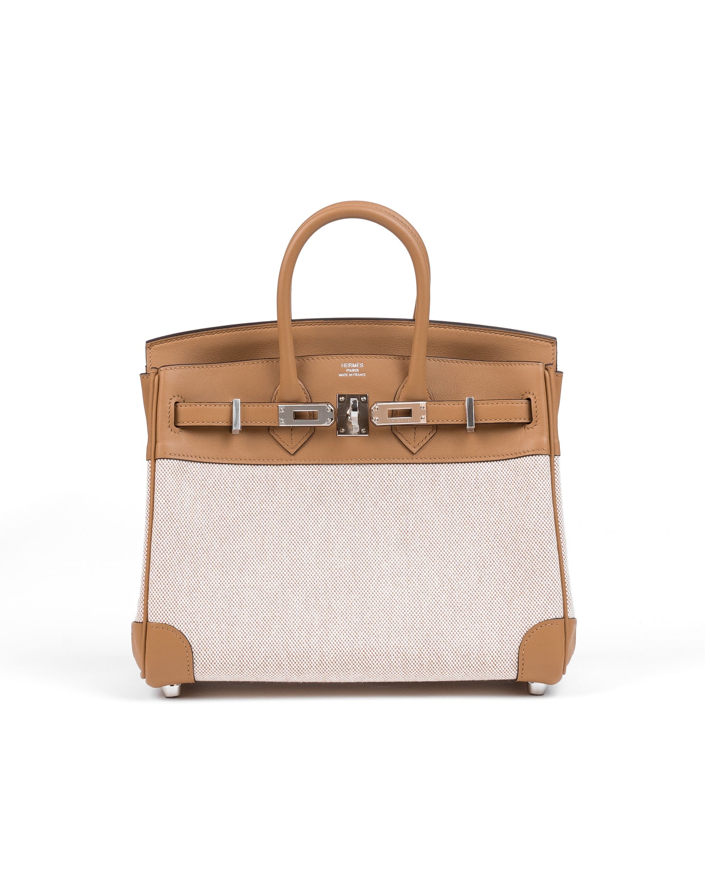 Birkin 25 Ecru/Chai in Toile/Swift leather with Palladium Hardware
