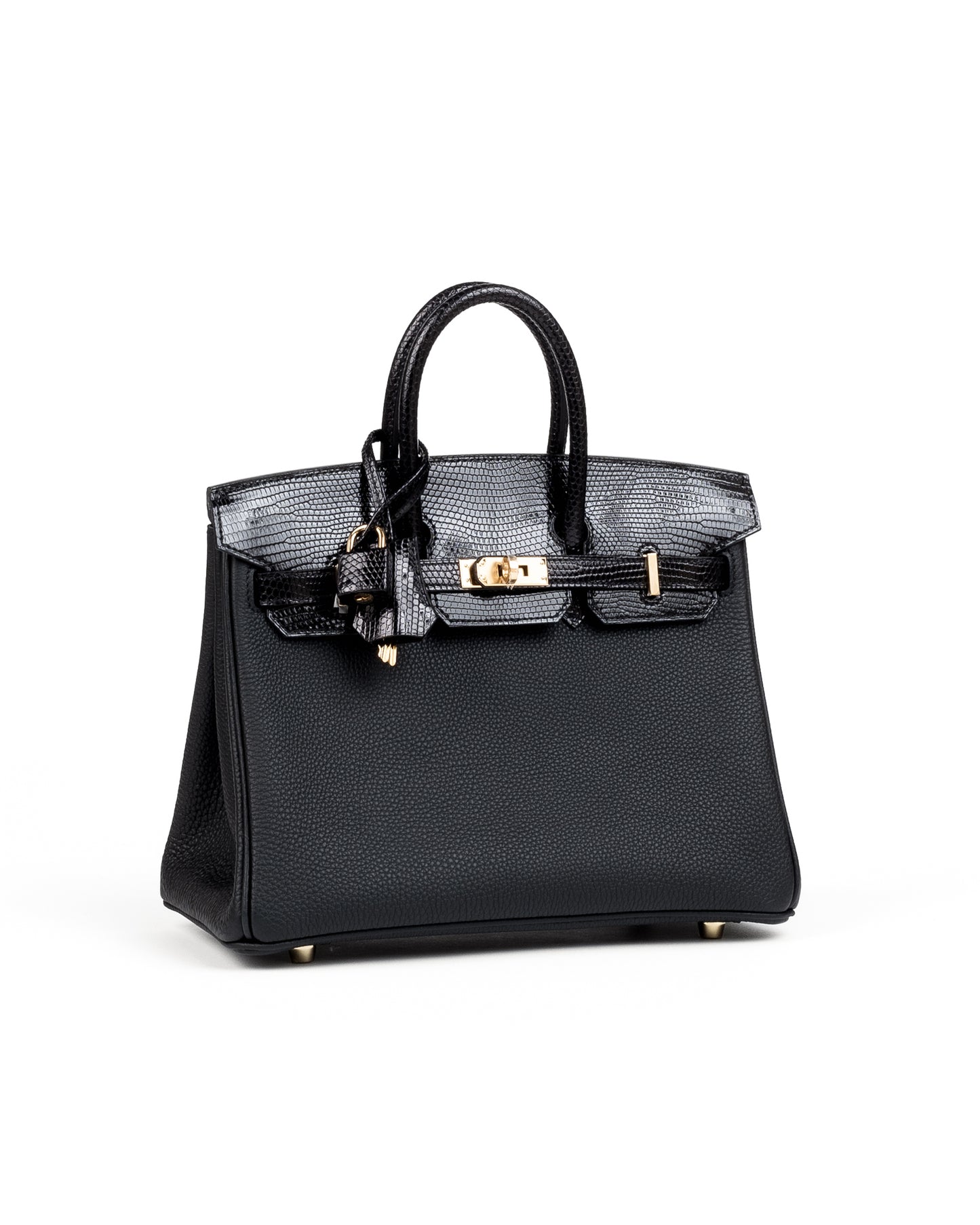 Birkin 25 Black in Togo Leather and Lizard Touch with Gold Hardware