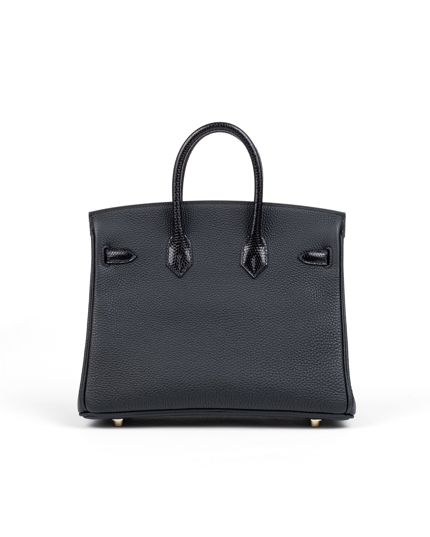 Birkin 25 Black in Togo Leather and Lizard Touch with Gold Hardware