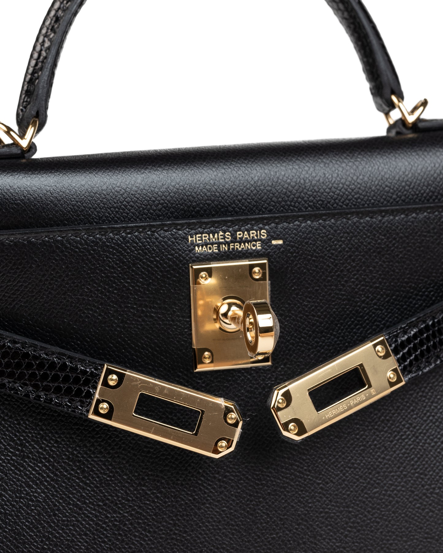 Kelly 20 Black in Veau Madame leather and Lizard touch with Gold Hardware