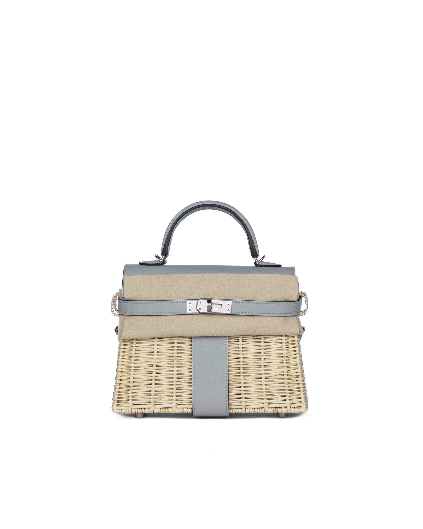 Kelly 20 Bleu Glacier in Swift and Naturel Osier Wicker Leather with Palladium Hardware