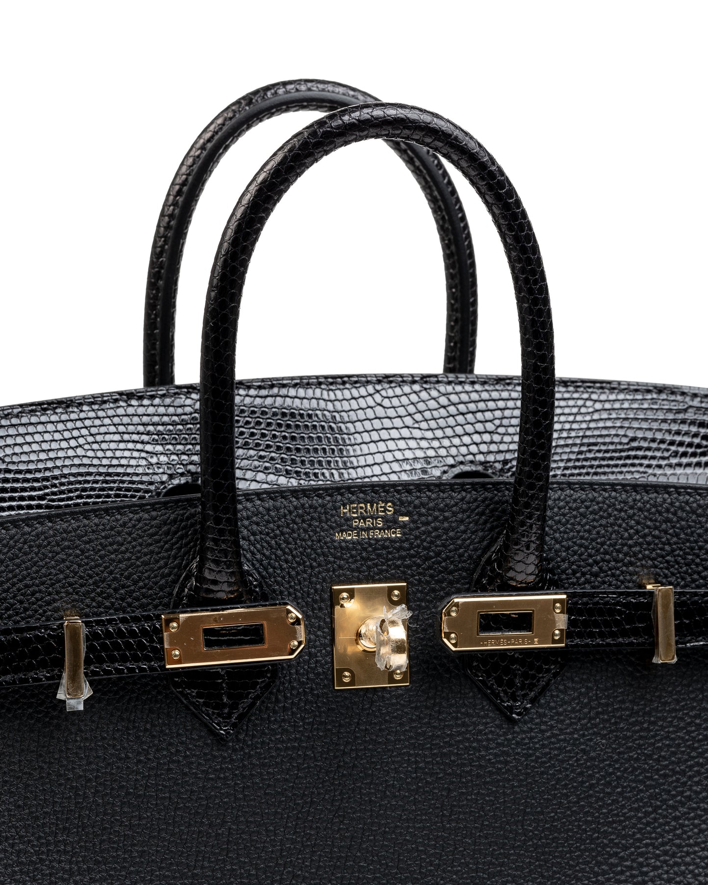 Birkin 25 Black in Togo Leather and Lizard Touch with Gold Hardware