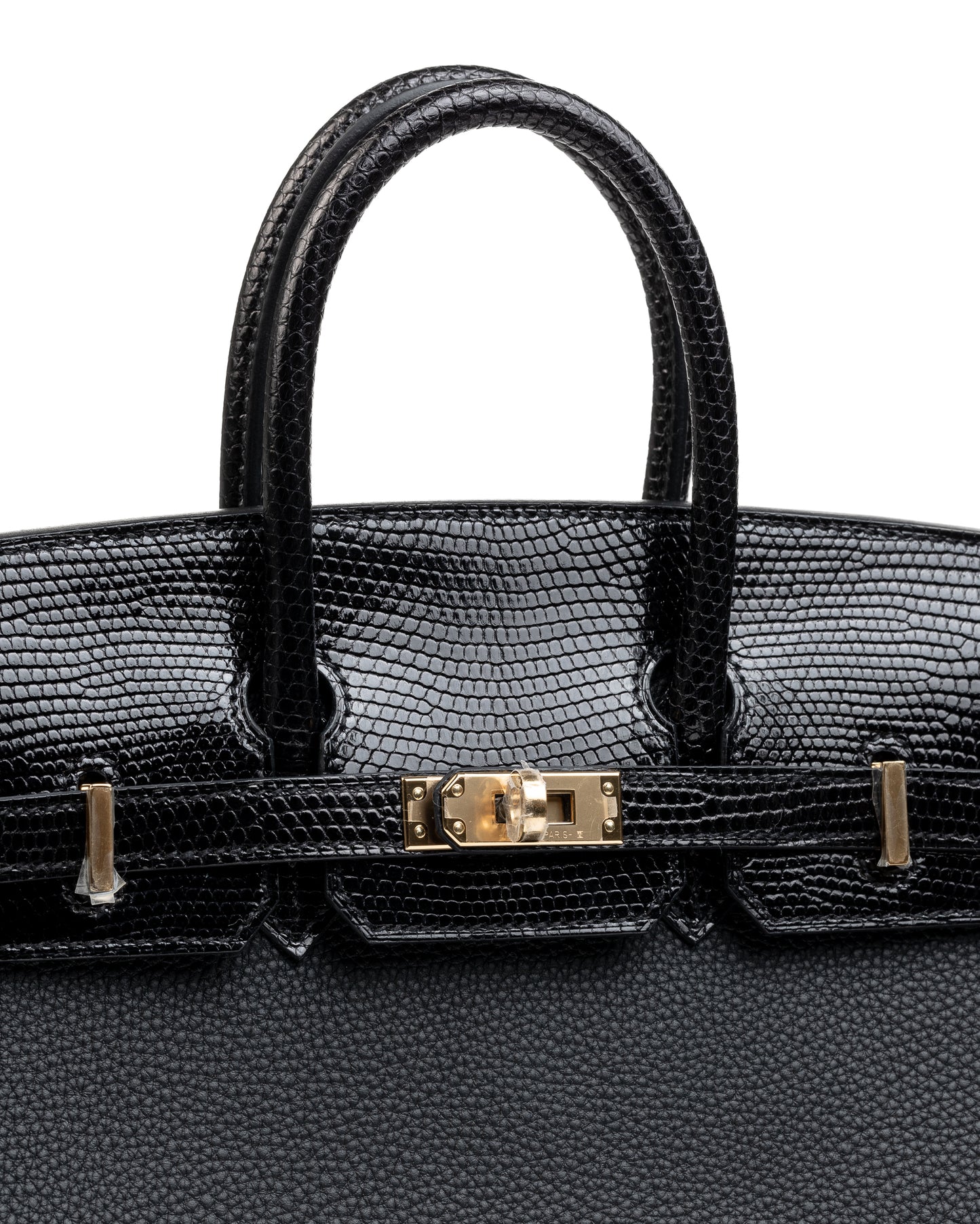 Birkin 25 Black in Togo Leather and Lizard Touch with Gold Hardware