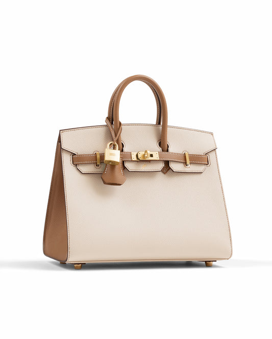 Birkin 25 HSS Craie & Biscuit in Epsom Leather with Brushed Gold Hardware