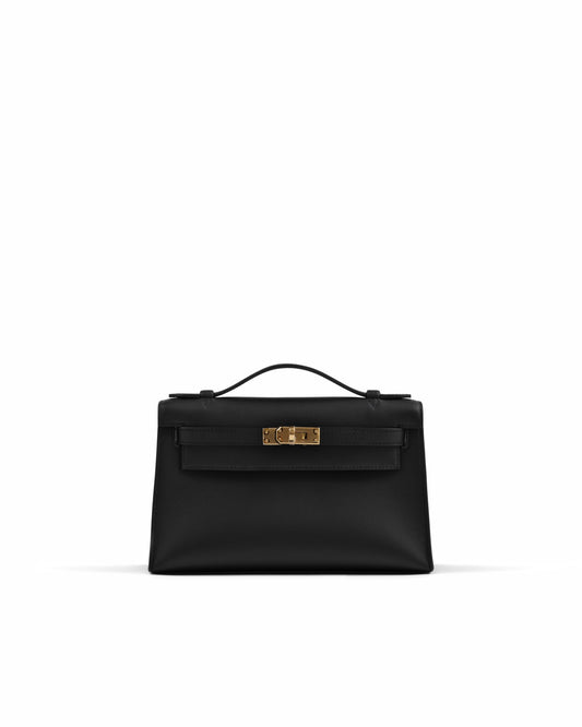 Kelly Pochette Black in Swift Leather with Gold Hardware