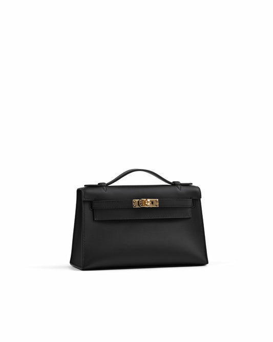 Kelly Pochette Black in Swift Leather with Gold Hardware