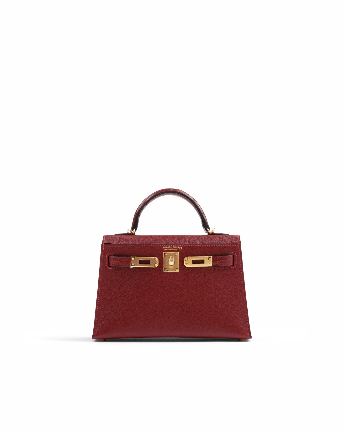 Kelly 20 Sellier Rouge H in Veau Madame Leather and Matte Alligator Touch with Gold Hardware