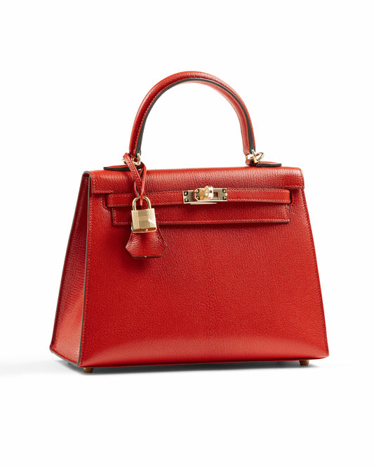 Kelly 25 Sellier Rouge De Ceour in Chevre Leather with Gold Hardware