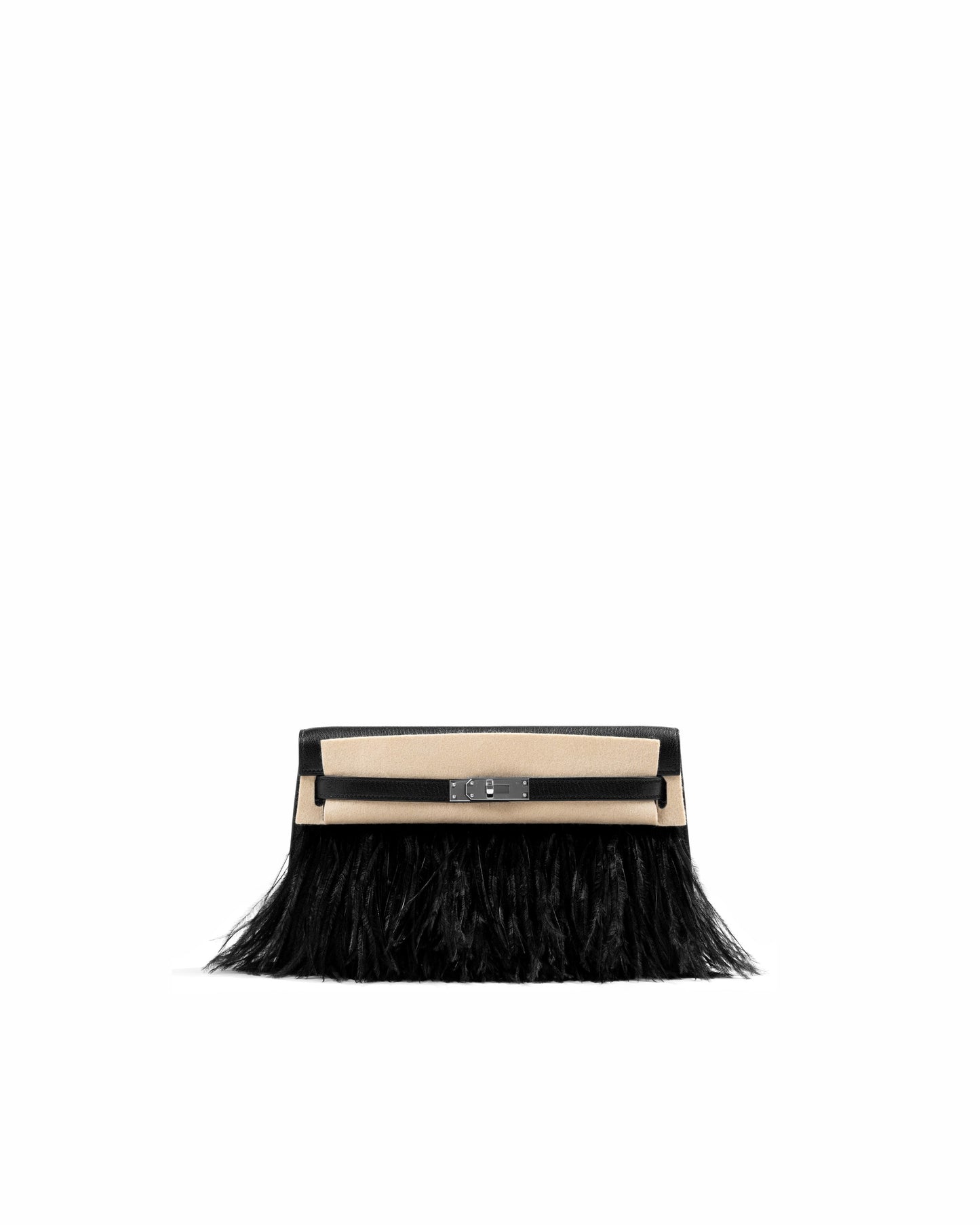 Kelly Elan Foile in Chevre Chamkila Leather and Ostrich Feather with Palladium Hardware