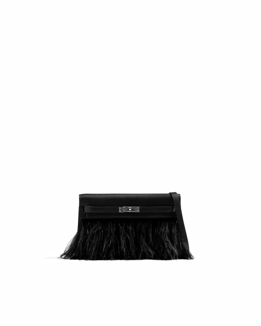 Kelly Elan Foile in Chevre Chamkila Leather and Ostrich Feather with Palladium Hardware