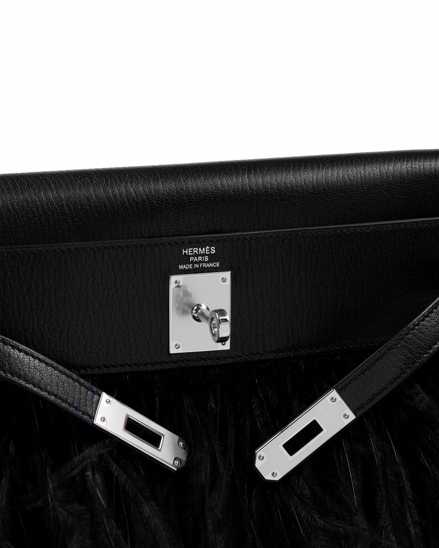 Kelly Elan Foile in Chevre Chamkila Leather and Ostrich Feather with Palladium Hardware
