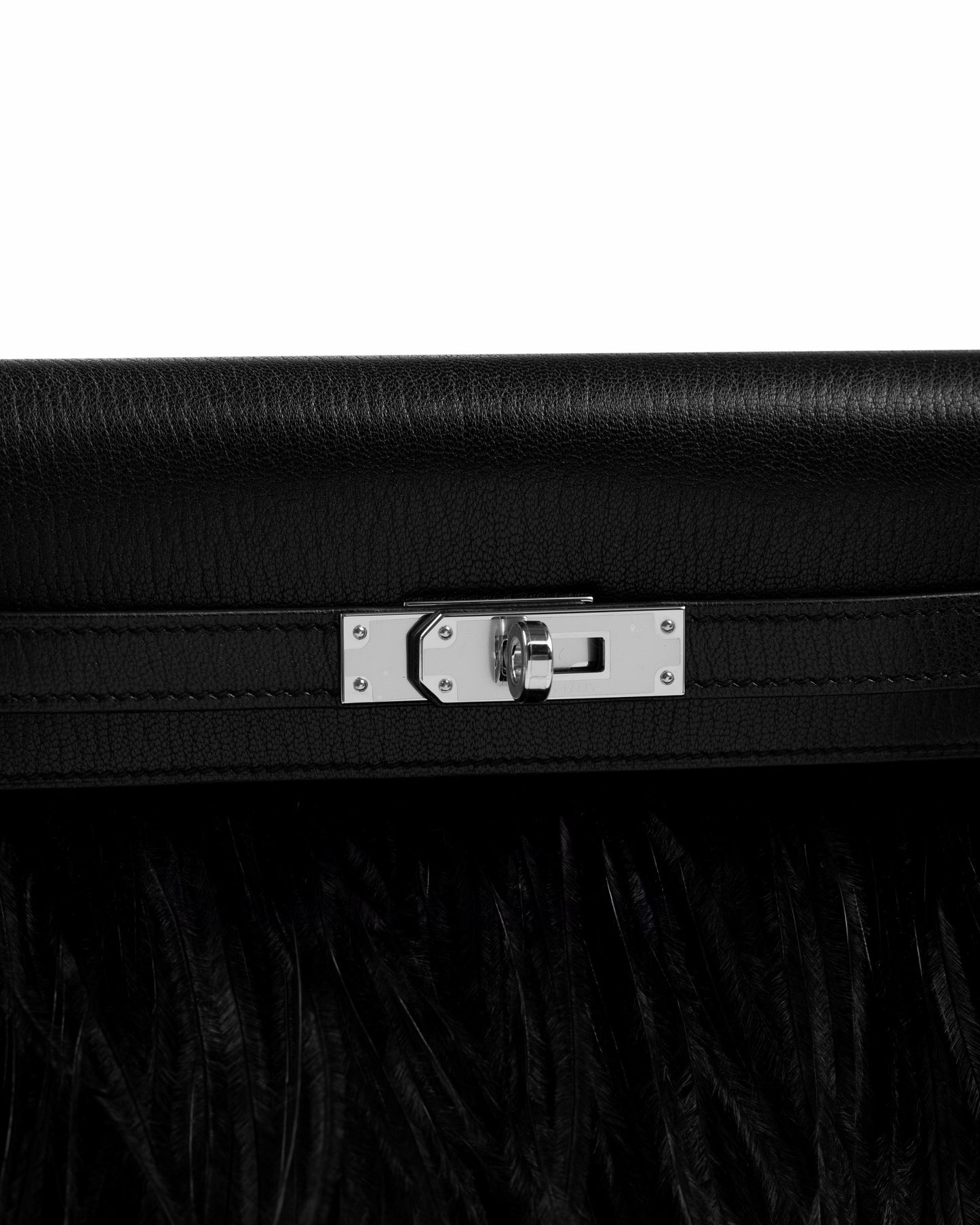 Kelly Elan Foile in Chevre Chamkila Leather and Ostrich Feather with Palladium Hardware