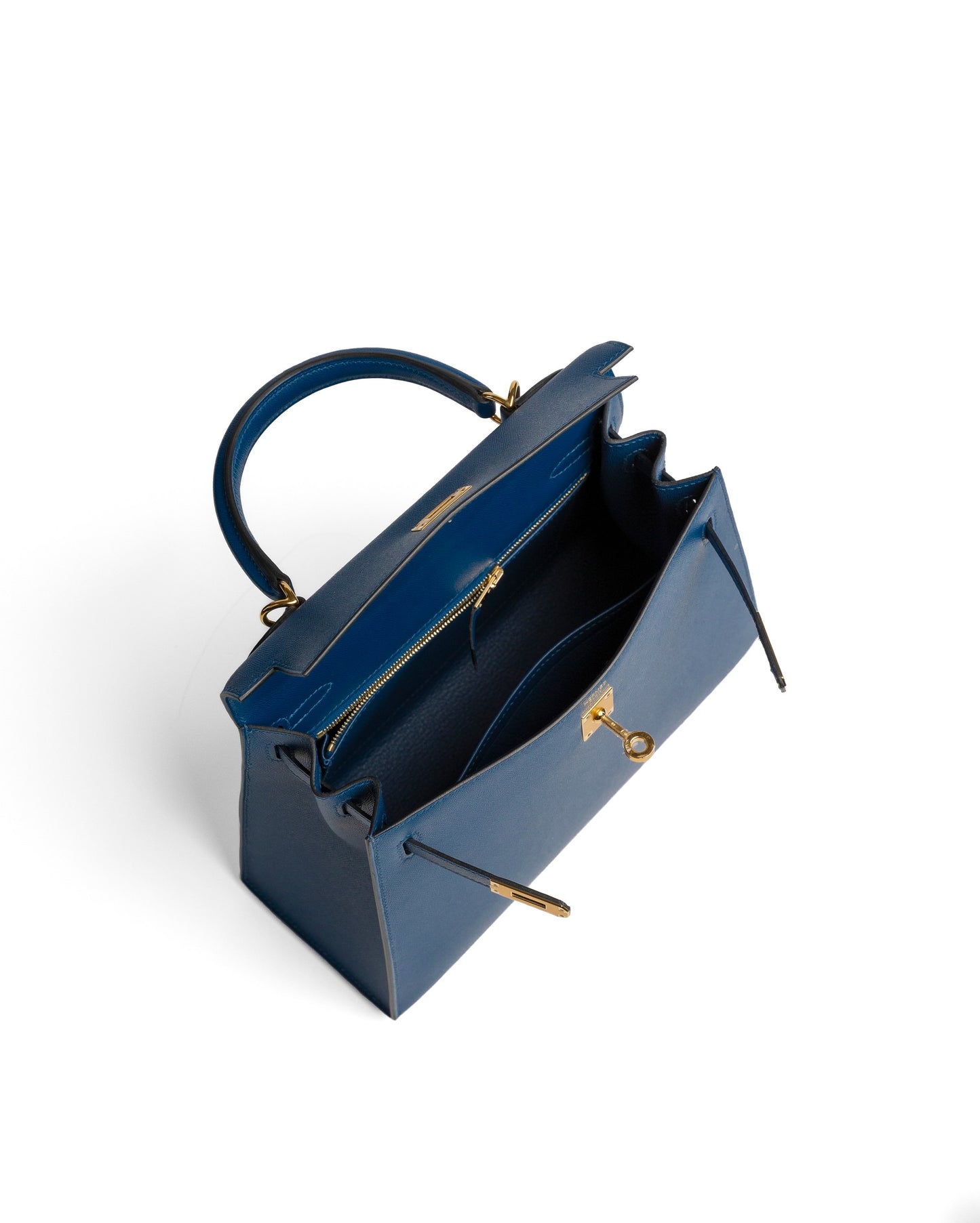 Kelly 25 Sellier Deep Bleu Veau Madame with Gold Hardware