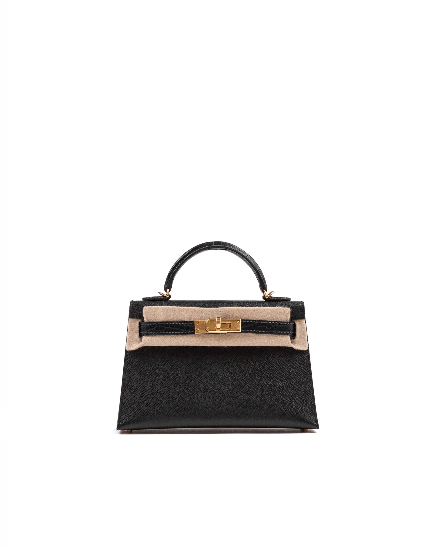 Kelly 20 Sellier Black in Madame Touch Alligator with Gold Hardware