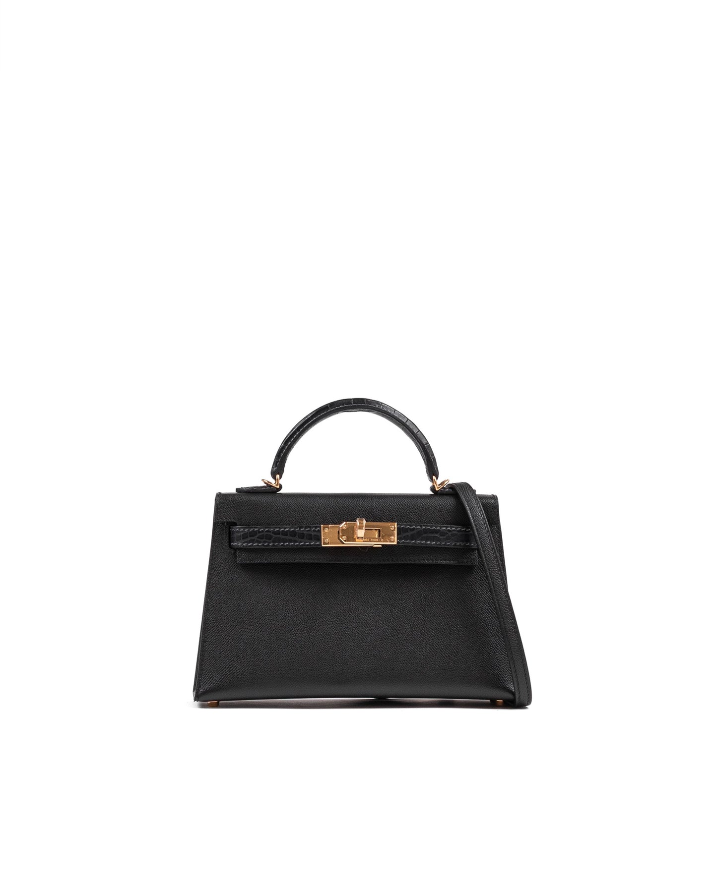 Kelly 20 Sellier Black in Madame Touch Alligator with Gold Hardware