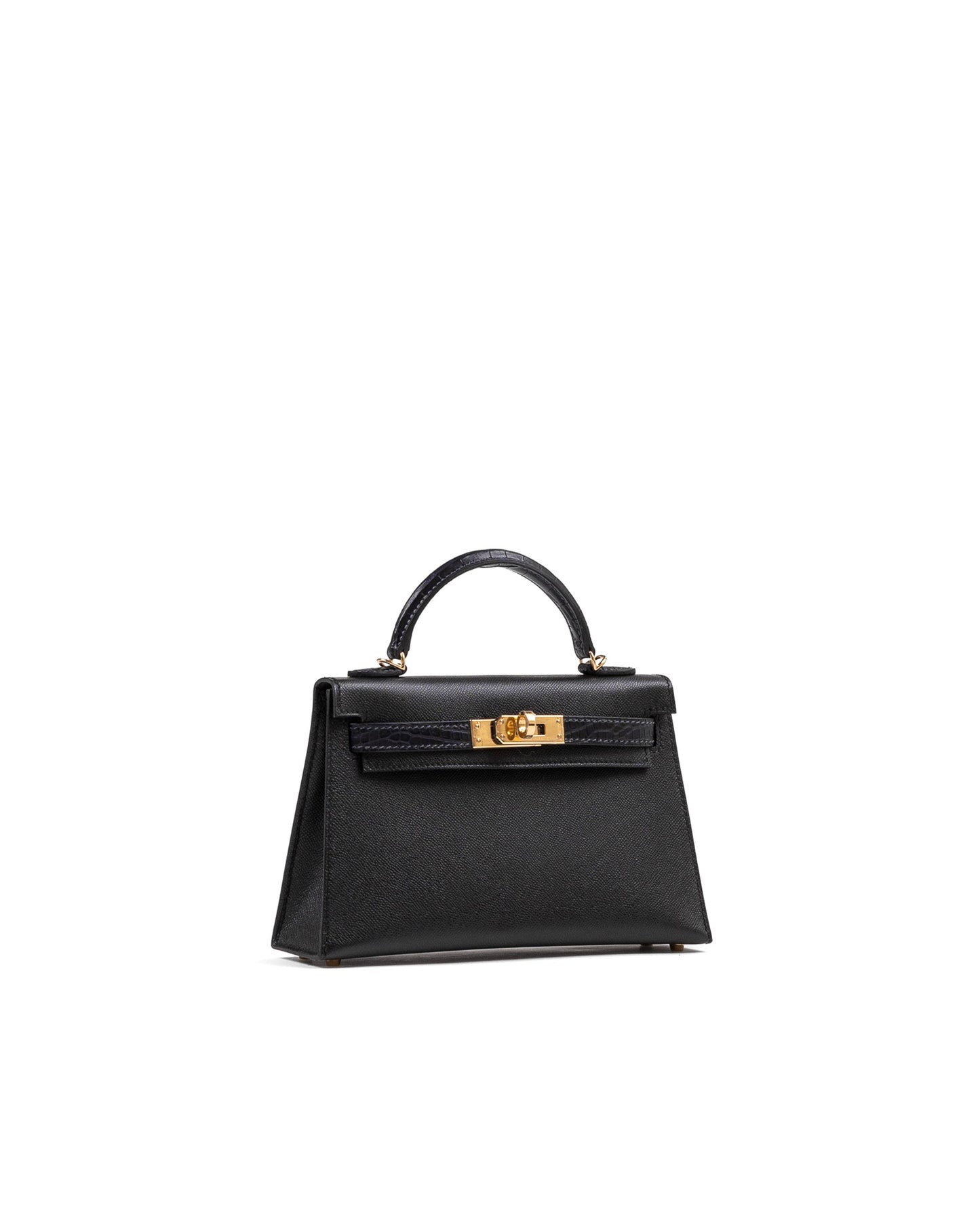 Kelly 20 Sellier Black in Madame Touch Alligator with Gold Hardware