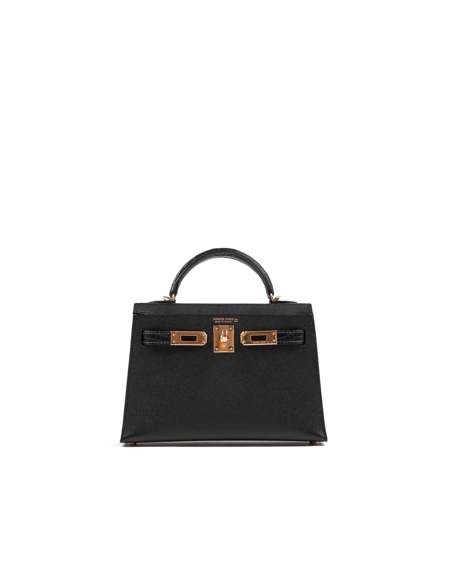 Kelly 20 Sellier Black in Madame Touch Alligator with Gold Hardware
