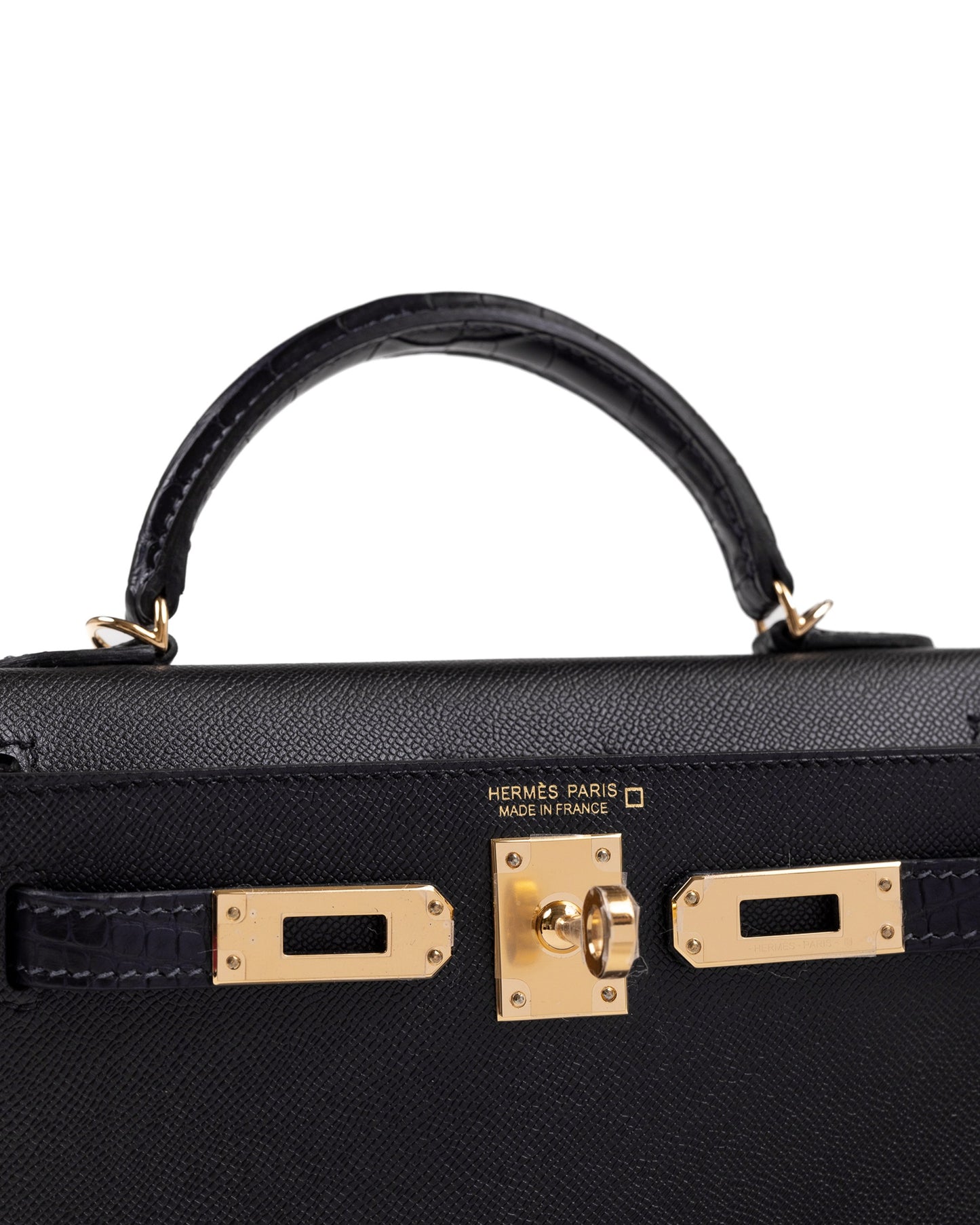 Kelly 20 Sellier Black in Madame Touch Alligator with Gold Hardware