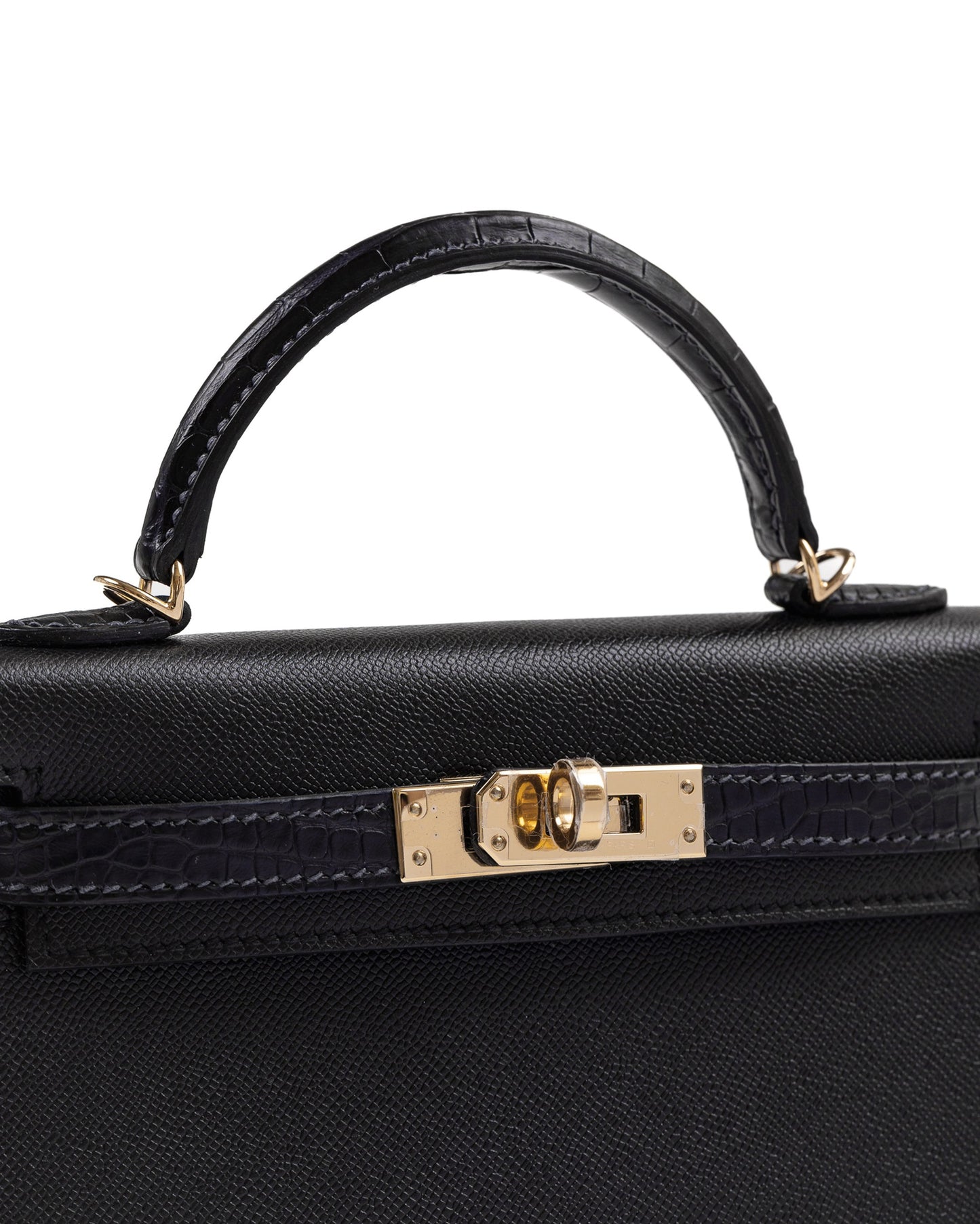 Kelly 20 Sellier Black in Madame Touch Alligator with Gold Hardware