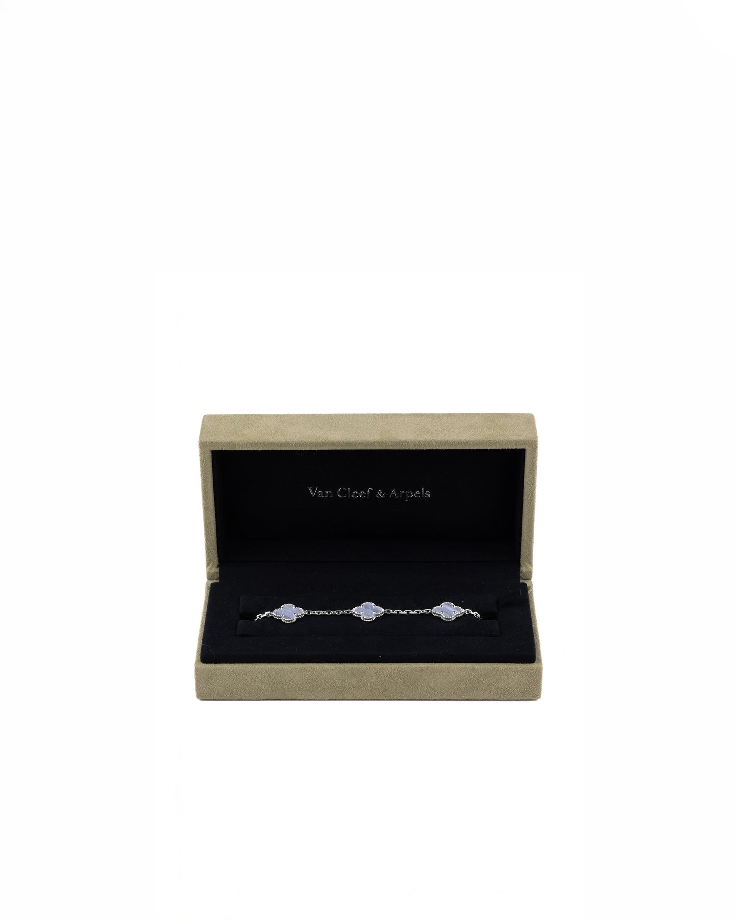 Van Cleef & Arpels Chalcedony 5 Motif 18k White Gold Station Vintage Alhambra Bracelet