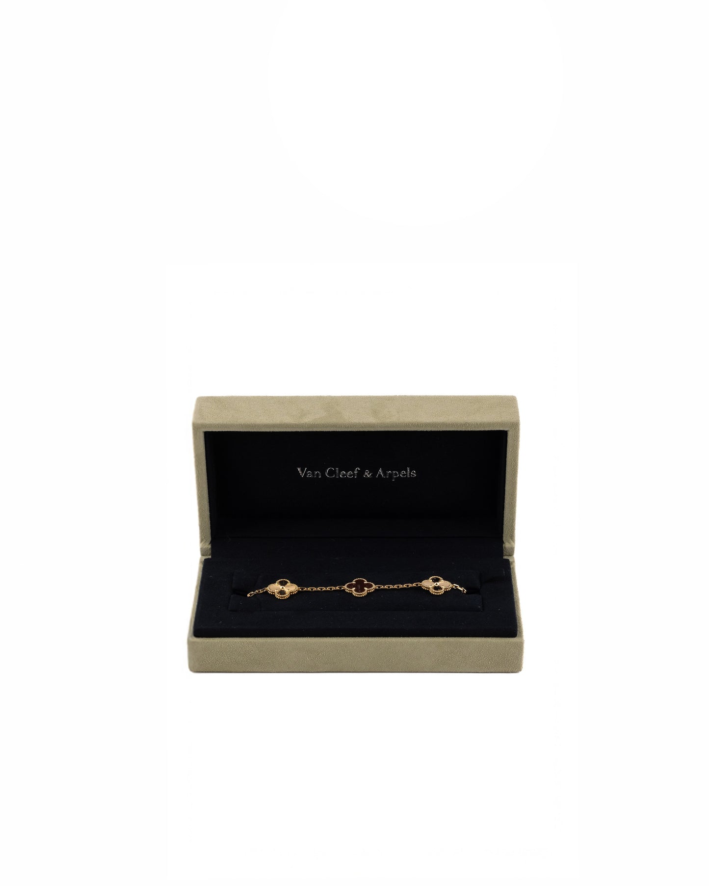 Van Cleef & Arpels 18k Rose Gold Carnelian 5 Motifs Guilloche Vintage Alhambra Bracelet
