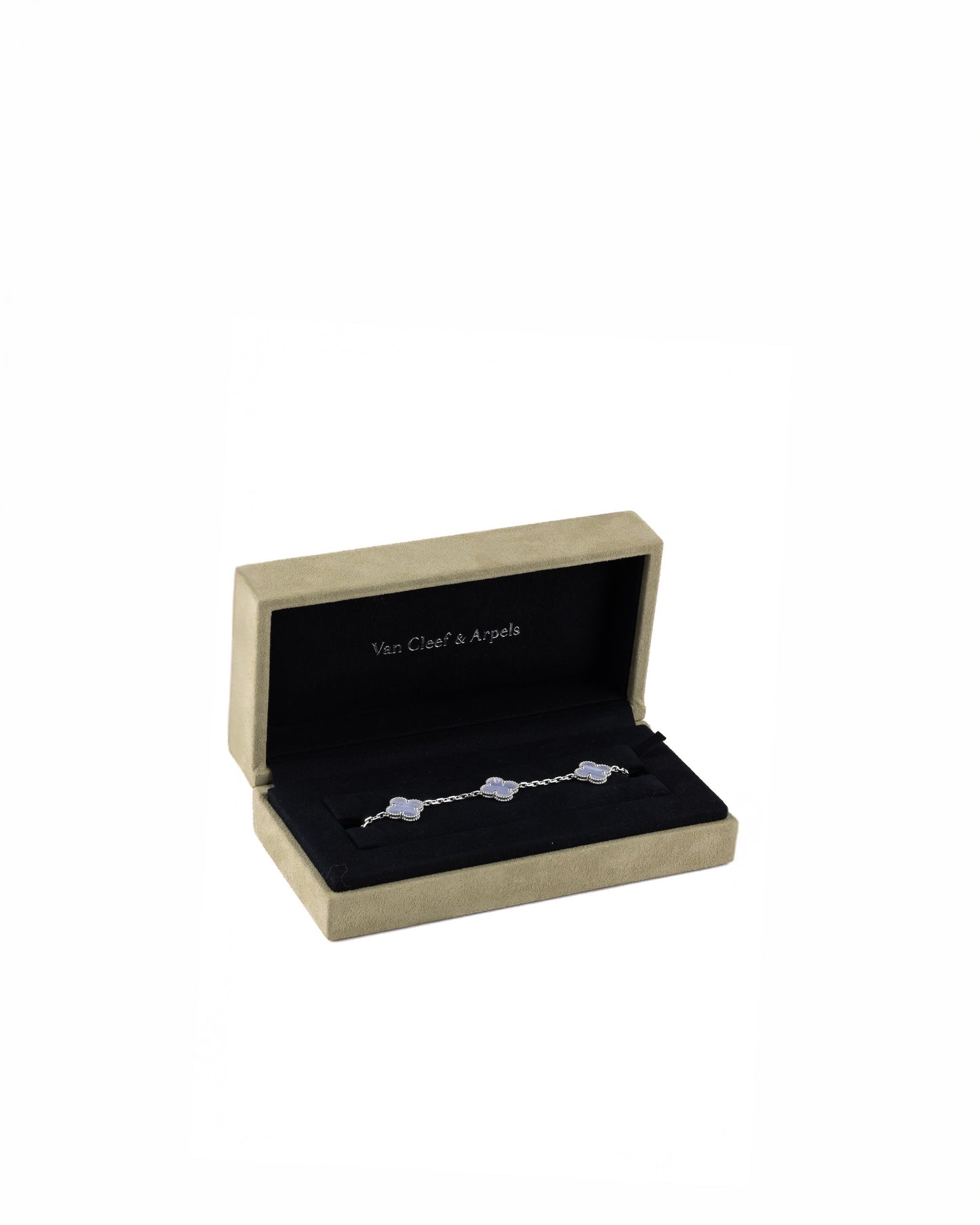 Van Cleef & Arpels Chalcedony 5 Motif 18k White Gold Station Vintage Alhambra Bracelet