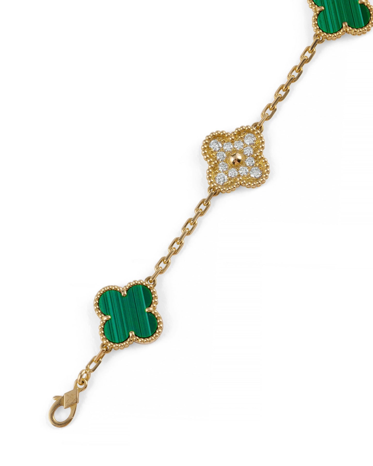 Van Cleef & Arpels Gold, Malachite and Diamonds Alhambra Bracelet