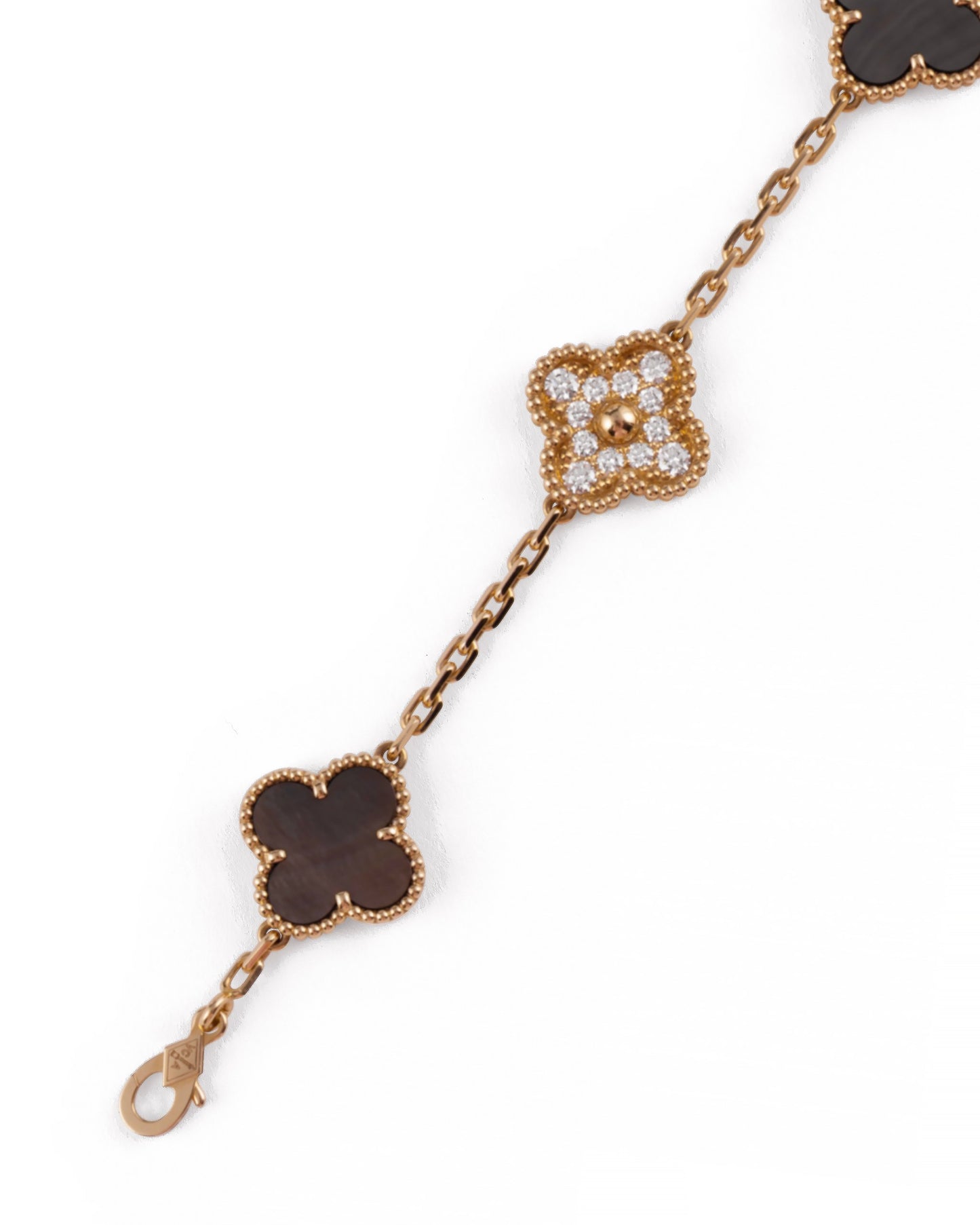 Van Cleef & Arpels Gray Mother of Pearl Rose Gold Diamonds 5 Motifs Vintage Alhambra Bracelet