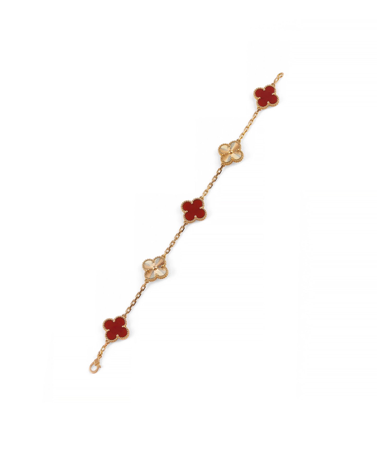Van Cleef & Arpels 18k Rose Gold Carnelian 5 Motifs Guilloche Vintage Alhambra Bracelet